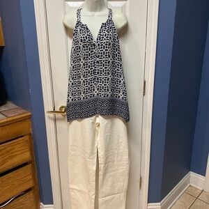 Tacera Womens Top Sz Medium Blue and white Geometric print Tank V neck
